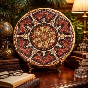 Intricate Gold and Red Decorative Plate